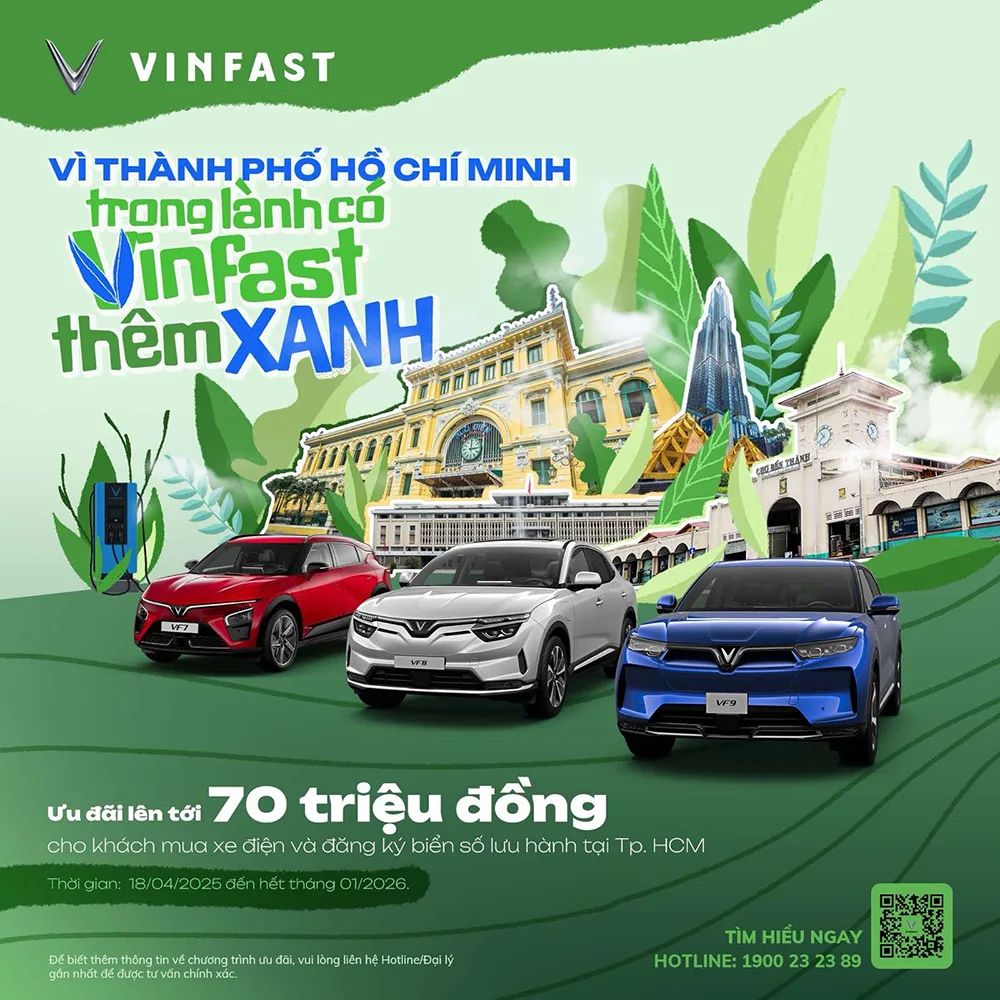 CÙNG VINFAST HƯỞNG ỨNG TINH THẦN ‘VÌ TP. HỒ CHÍ MINH XANH’ – NHẬN NGAY ƯU ĐÃI HẤP DẪN LÊN ĐẾN 70 TRIỆU ĐỒNG KHI MUA XE Ô TÔ ĐIỆN VINFAST